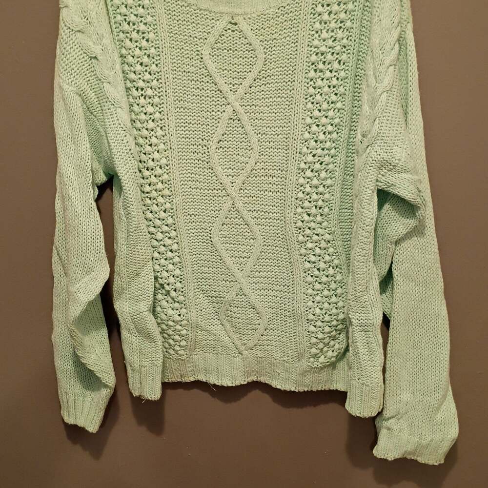 Knit Knit Vintage Mint Green Cable Knit Cotton Ramie Blend Sweater Size Medium
